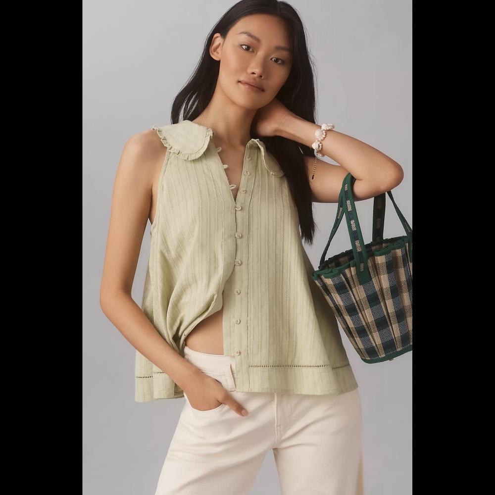 Anthropologie The Keira Collared Button-Front Blouse by Pilcro: Tank